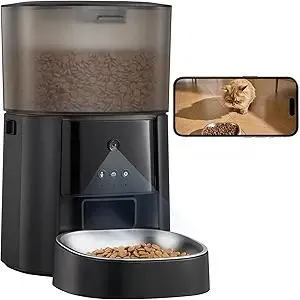Automatic Cat Feeder with Camera & Voice Interaction, WiFi/App Control, 4L Dry Food Dispenser for Cats & Dogs with Freshness Preservation, Custom Feeding Times & Portions, Dual Power