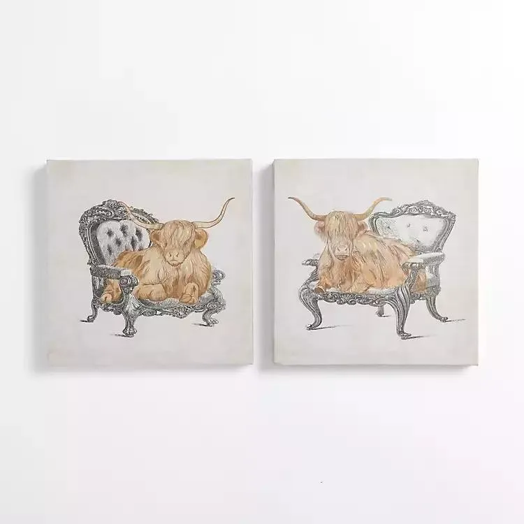 Sitting Pretty Cows Canvas Art Prints, Set of 2