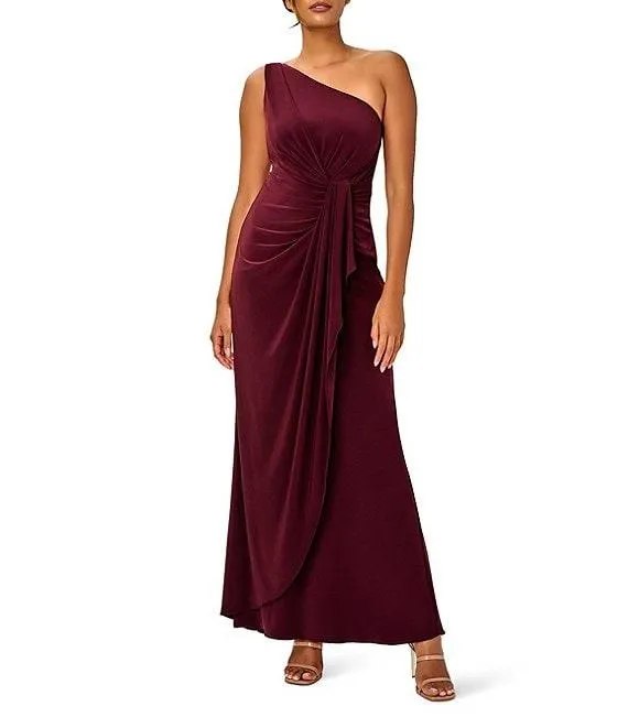 Stretch One Shoulder Sleeveless Twisted Front Draped Gown