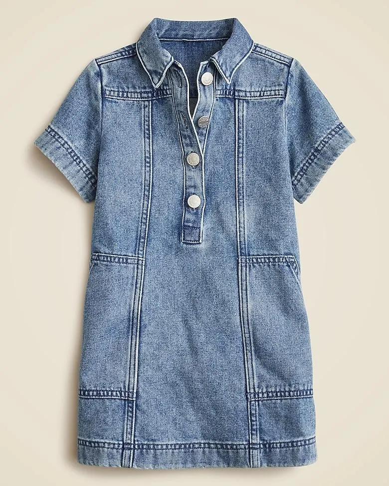 Girls' short-sleeve shirtdress in drapey denim