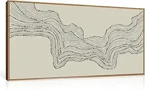 HLNIUC Neutral Abstract Framed Canvas Wall Art Set, Black Beige Wave Line Wall Decor, Large Minimalist Painting, Modern Geometric Art Print for Living Room, Bedroom, Dinning Room, Office - 40"x20"x1