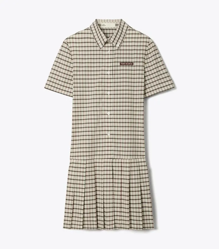 PLAID DROP-WAIST PLEATED GOLF DRESS
