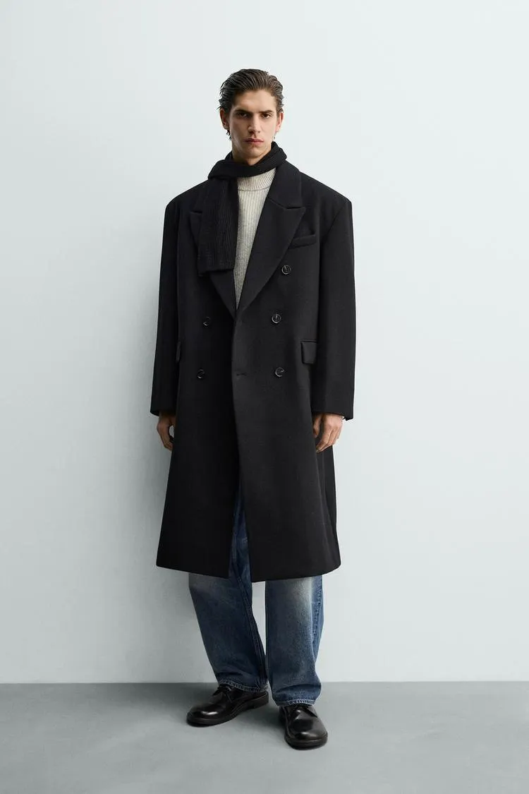 OVERSIZED DOUBLE BREASTED WOOL BLEND COAT