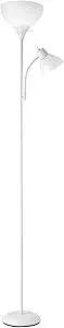 GLOBE Electric 67136 72" Torchiere Floor Lamp with Adjustable Reading Light, Matte White Finish, Frosted Shades, Rotary Switch on Socket, E26 Base