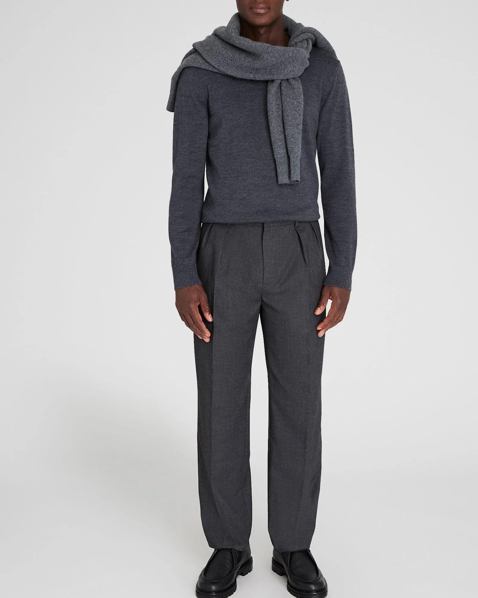 Pleated Wool Blend Trouser