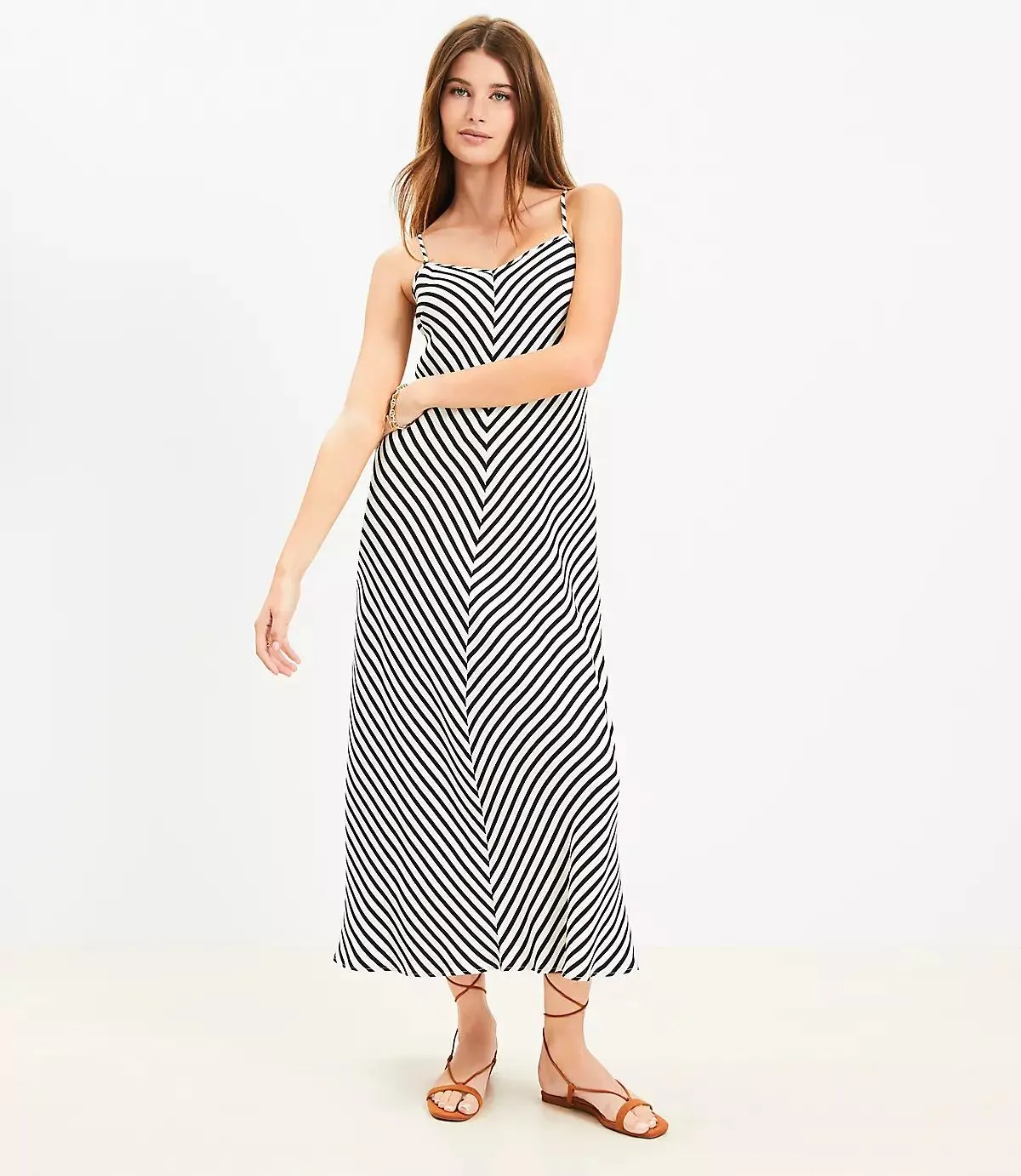 Striped Tie Back Bias Maxi Dress