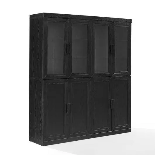 ESSEN 2PC PANTRY STORAGE CABINET W/GLASS DOOR HUTCH SET