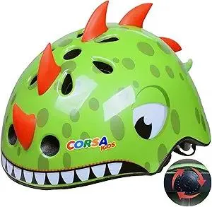 Dinosaur Toddler Bike Helmet with Adjustable Dial - Toddler Helmet for 1/2/3/4 Years Old, Lightweight Ventilation Kids' Bike Helmets for Bicycle Skateboard Scooter Roller, Green