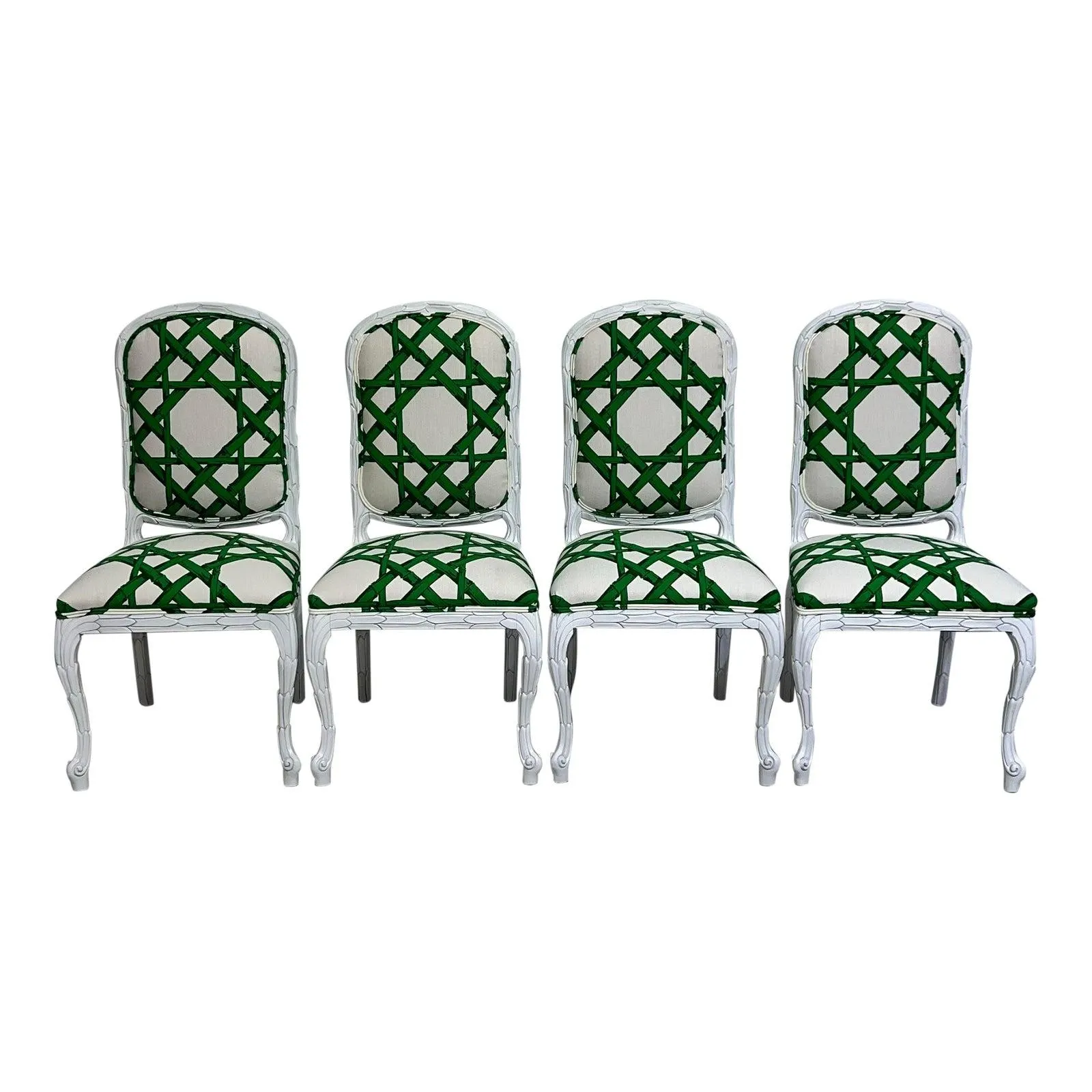 Mid 20th Century Set of 4 Carved Vintage Dining Chairs Attributed Serge Roche Palm Frond Palm Beach