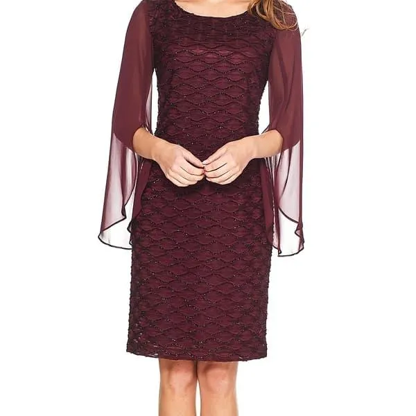 Womens Connected Apparel Chiffon Sleeve Eyelash Sheath Dress