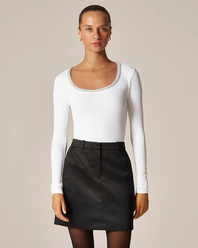 Perfect rib scoopneck T-shirt with embellishments