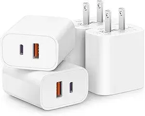 [4 Pack] USB C Charger Block Fast Charging Multiport Adpater [PD 20W USB-C & QC 3.0 USB-A Port] for i Phone 16/15/14/13/12/11/X/8, i Pad, Sam Sung, Google, Galaxy & More