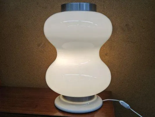 Large Glass and Metal Table Lamp, 1970
