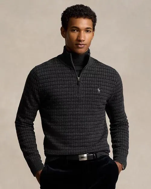 Plaid Wool Quarter-Zip Sweater