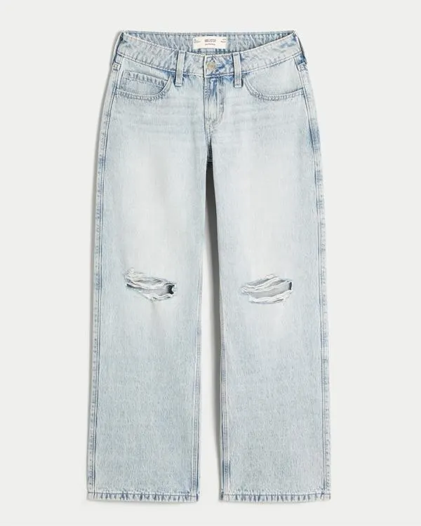 Low-Rise Ripped Light Wash Baggy Jeans