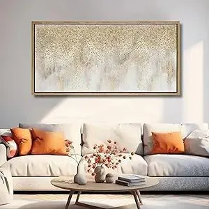 TRAIN2 ART Abstract Wall Art for Living Room Gold Modern Canvas Wall Paintings Abstract Artwork Large Painting for Bedroom Home Office Wall Decor 30"x60" with Framed