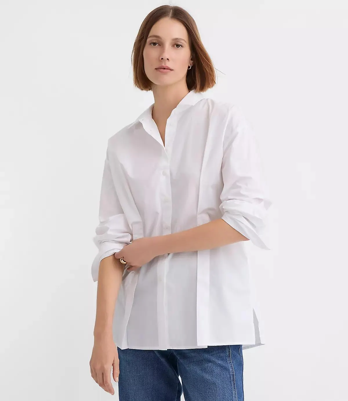 Seamed Poplin Tunic Shirt