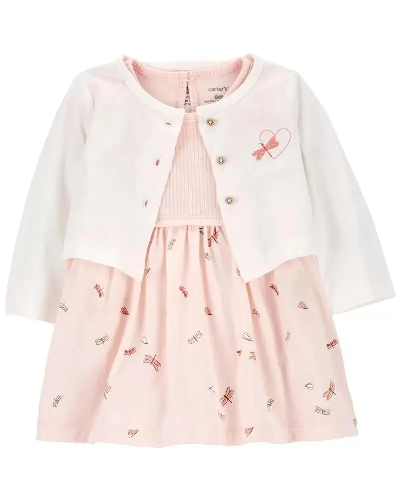 Baby 2-Piece Bodysuit Dress & Cardigan Set