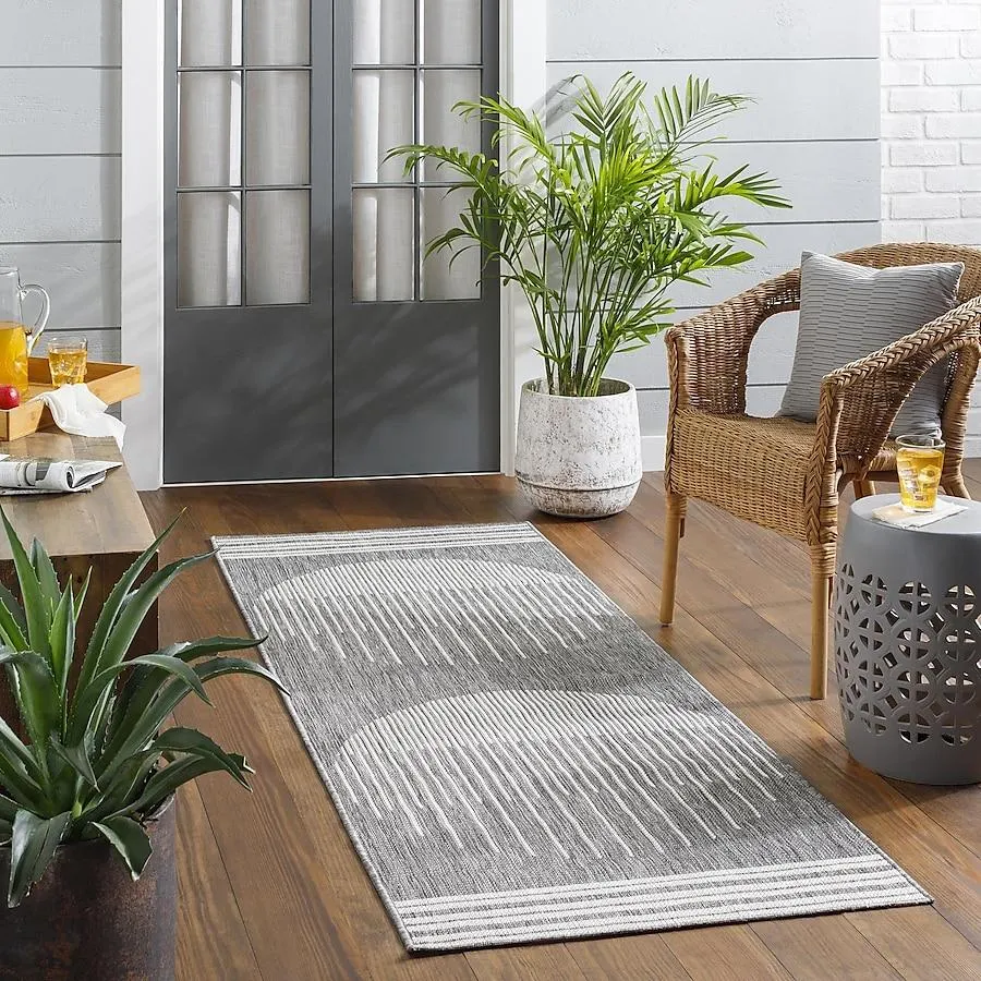 Livabliss Long Beach 3 x 8 (ft) Dark Gray Rectangular Outdoor Geometric Global Pet Friendly Runner rug