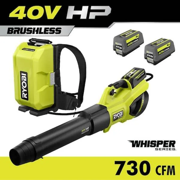 40V HP Brushless Whisper Series 190 MPH 730 CFM Leaf Blower and Backpack Battery w/ (2) 6.0 Ah Batteries & Charger
