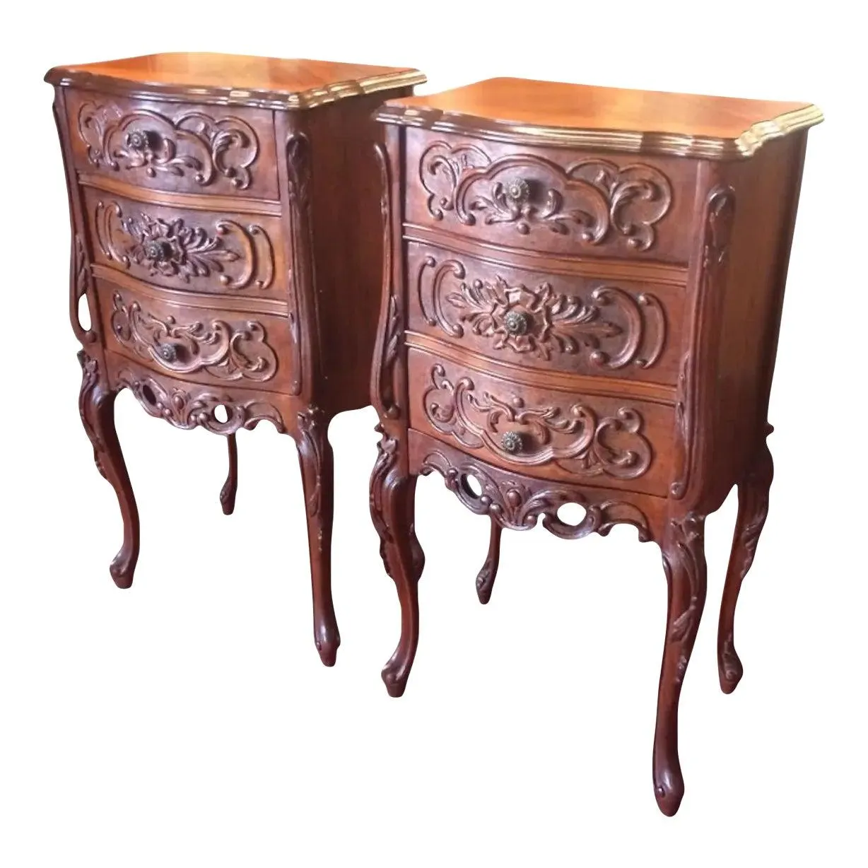 Antique Nightstands, French Style Nightstands, the Pair, Carved, French Provincial, Walnut