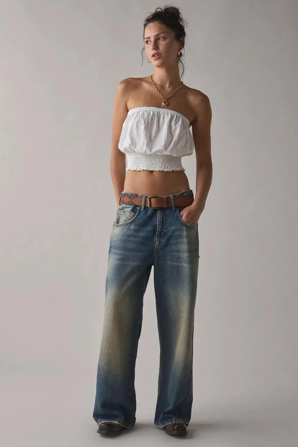 UO Maris Ruched Bubble Tube Top