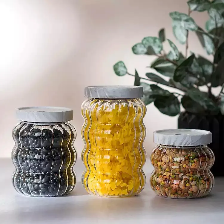 Wavy Glass Canisters, Set of 3