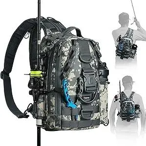 Piscifun Fishing Tackle Backpack with Rod & Gear Holder, Lightweight Outdoor Water-Resistant Fishing Shoulder Storage Bag