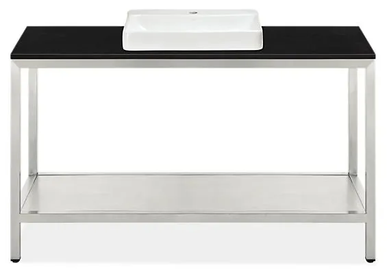 Parsons 60w 21.75d 37.25h Bath Vanity in SS w/Black Top & 1-Hole Vox Vessel Sink