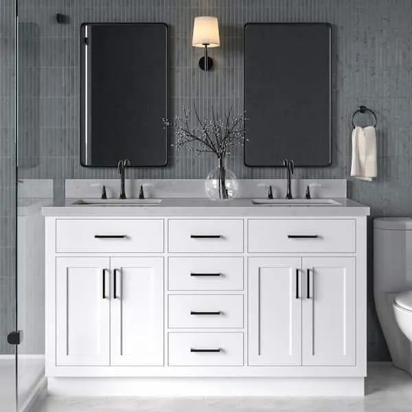 Hepburn 60 in. W x 22 in. D x 36 in. H Double Sink Freestanding Bath Vanity in White with Carrara Quartz Top