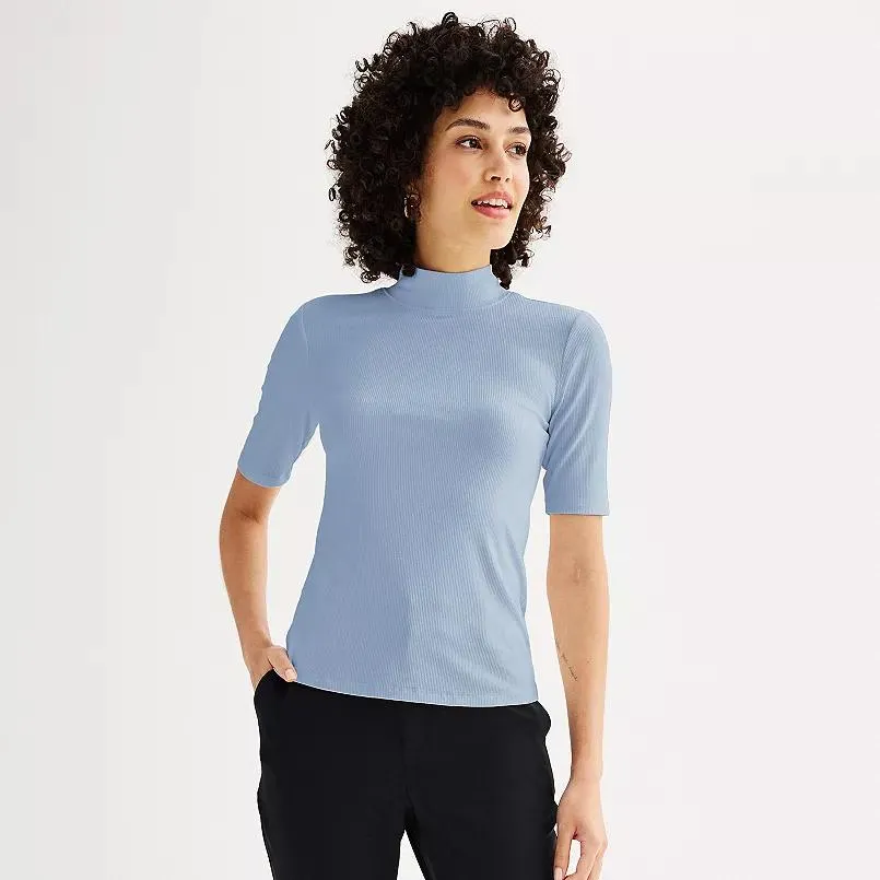 Women's Nine West Fitted Elbow Sleeve Mockneck T-Shirt