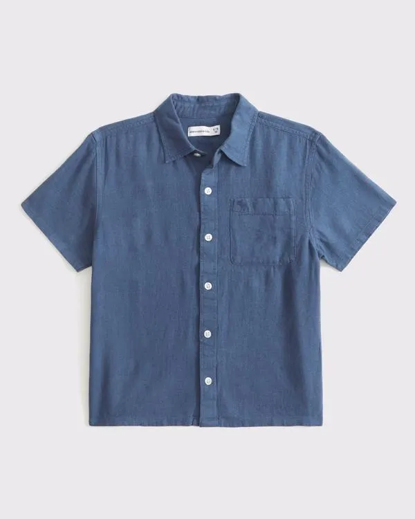 short-sleeve linen-blend icon shirt