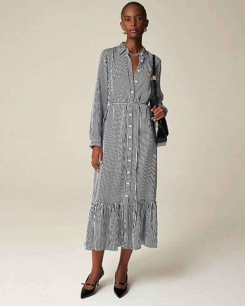 Long Amelia shirtdress in striped drapey viscose twill