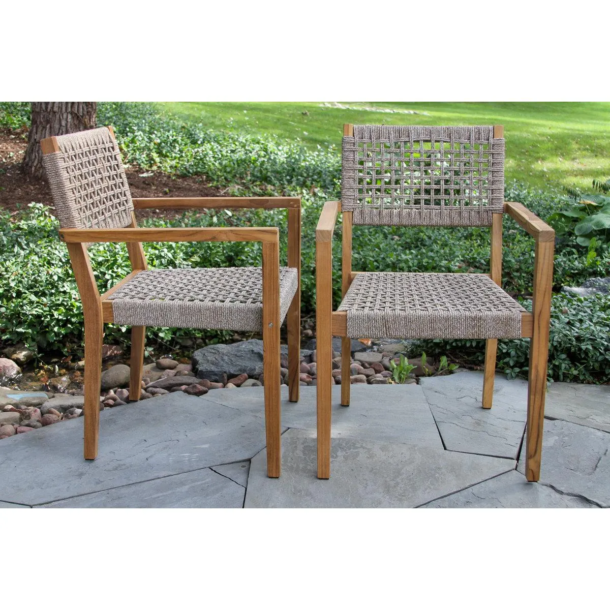 Cava Indoor/Outdoor Rope & Teak Stacking Armchairs (Set of 2)