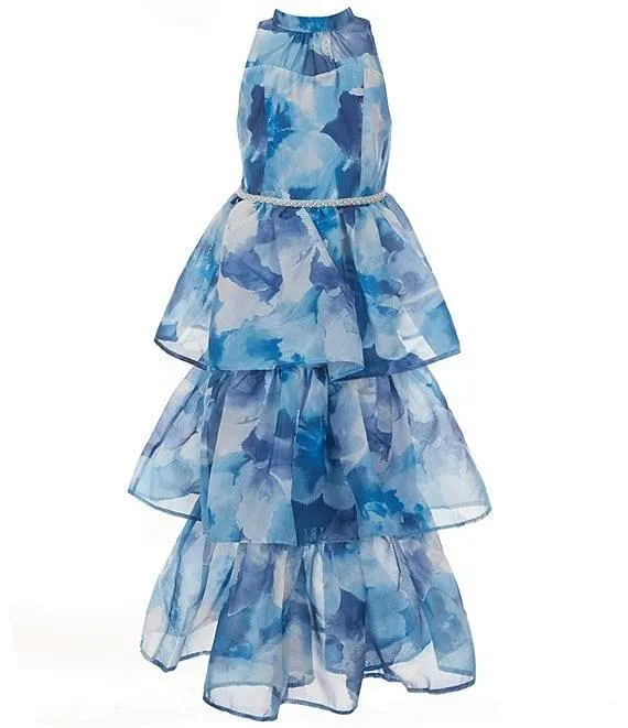 Big Girls 7-16 Sleeveless Floral Organza Long Dress