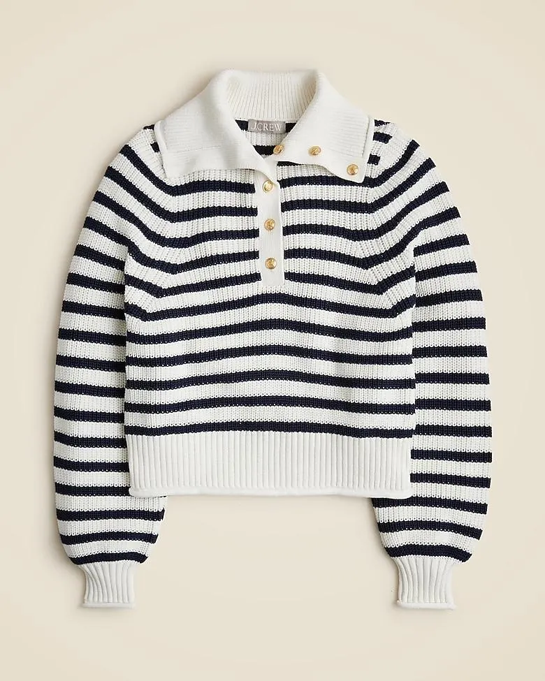 Ribbed cotton button-collar sweater in stripe