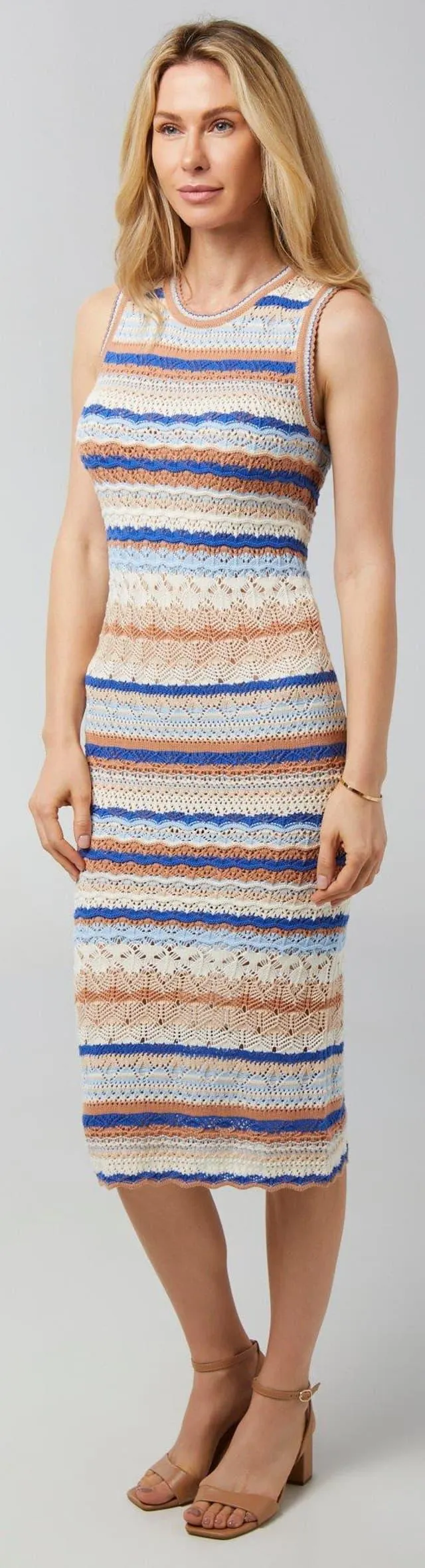 Lush Juniors Sleeveless Striped Crochet Midi Dress