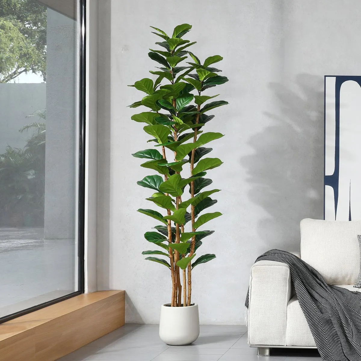 Adcock Artificial Fiddle Leaf Fig Tree with Realistic Leaves and Natural Trunk, Potted Tree