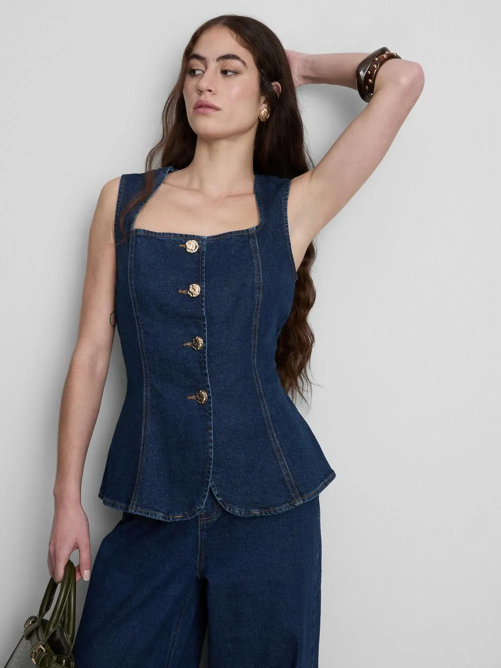 Square Neck Denim Waistcoat