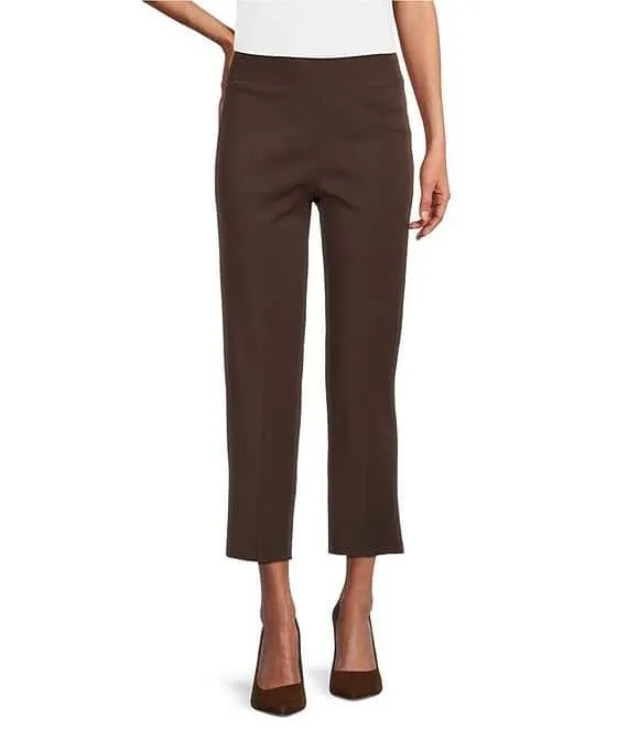 Woven Slim Straight Leg Elastic Waist Cropped Pull-On Pants
