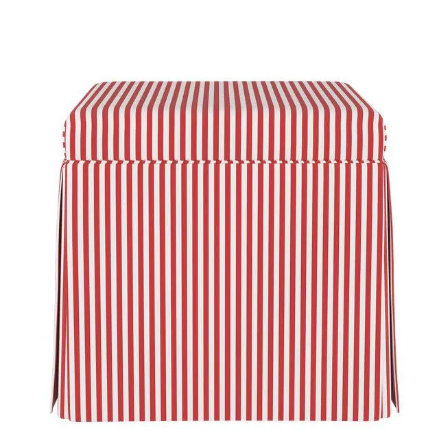 Skirted Storage Ottoman in Candy Stripe Red Oga