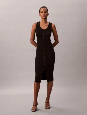 Smooth Cotton Rib Slim Midi Dress