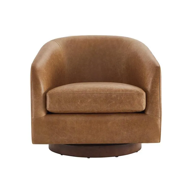 Bennett Genuine Leather Swivel Barrel Chair
