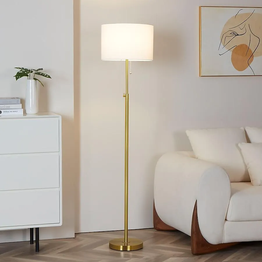 KAWOTI Equitte 64.5-in Gold Standard Floor Lamp with Fabric Shade