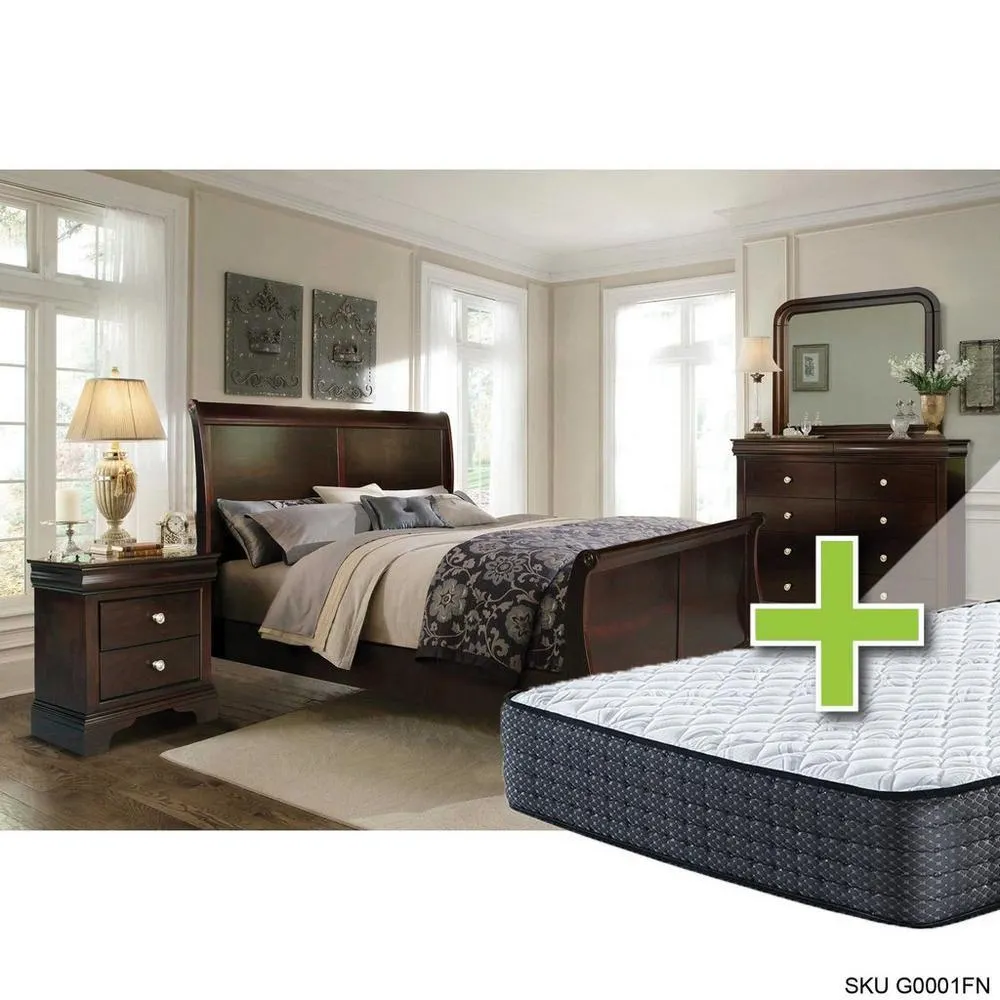 Dominique II 7 - Piece Queen Bedroom Set w/ Upland Premium Tight Top Firm Mattress, Foundation & Cases