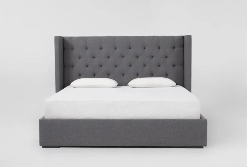 Vera Dream Grey Diamond Tufted 52"H Queen Upholstered Shelter Platform Bed