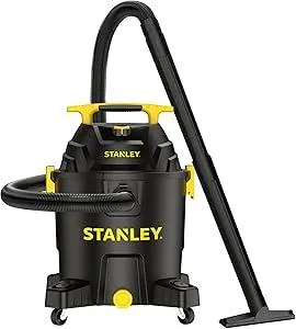 STANLEY 10 Gallon Wet Dry Vacuum, 6 Peak HP Poly Built-in Drain Shop Vac Blower with Powerful Suction, Multifunctional Shop Vacuum W/ 6 Horsepower Motor for Job Site, Garage, Basement, Van, Workshop