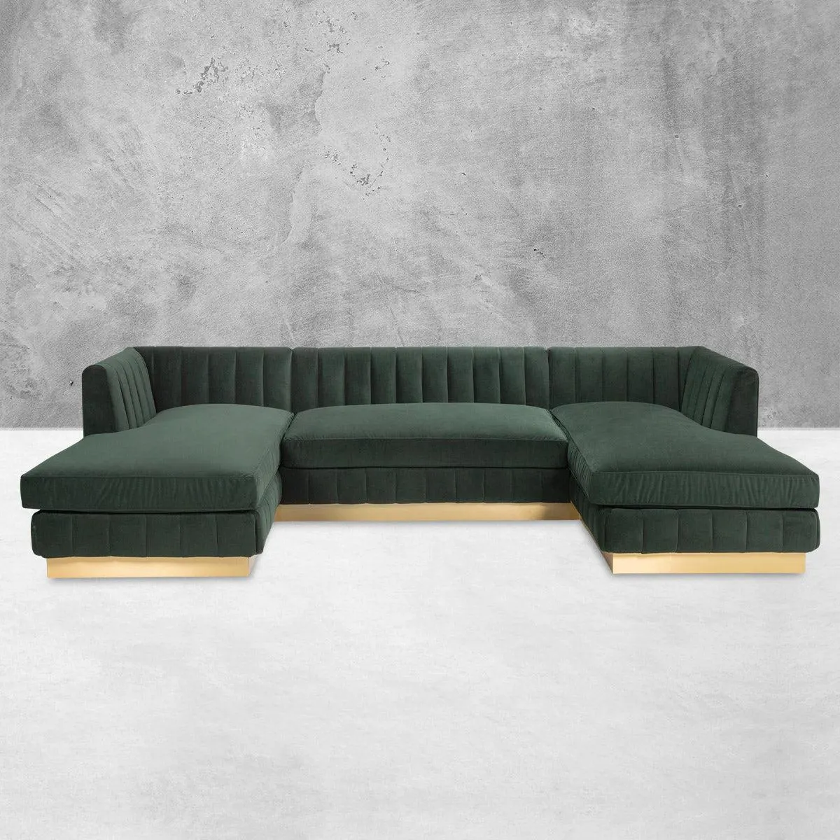 Ibiza U-Sectional in Forest Green Velvet