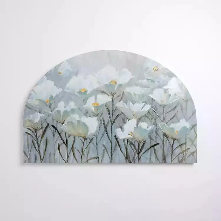 Blue and White Florals Arched Canvas Art Print
