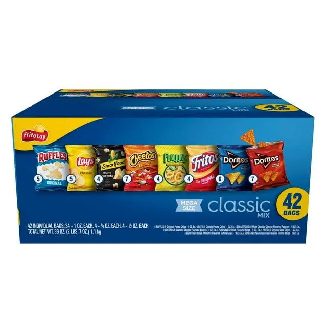 Frito Lay Classic Mix Chips Variety Pack, Mega Size, 1 oz, 42 Count